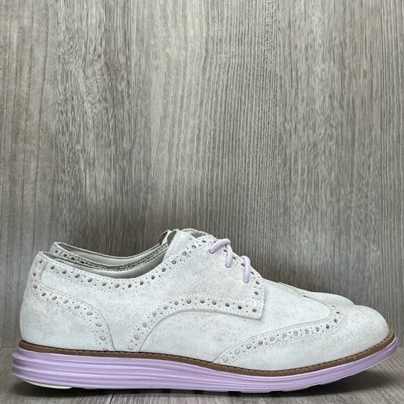 Cole Haan Shoes - Cole Haan Shoes Womens 6B Lunargrand Wingtip Oxford Sneakers Suede White Purple
